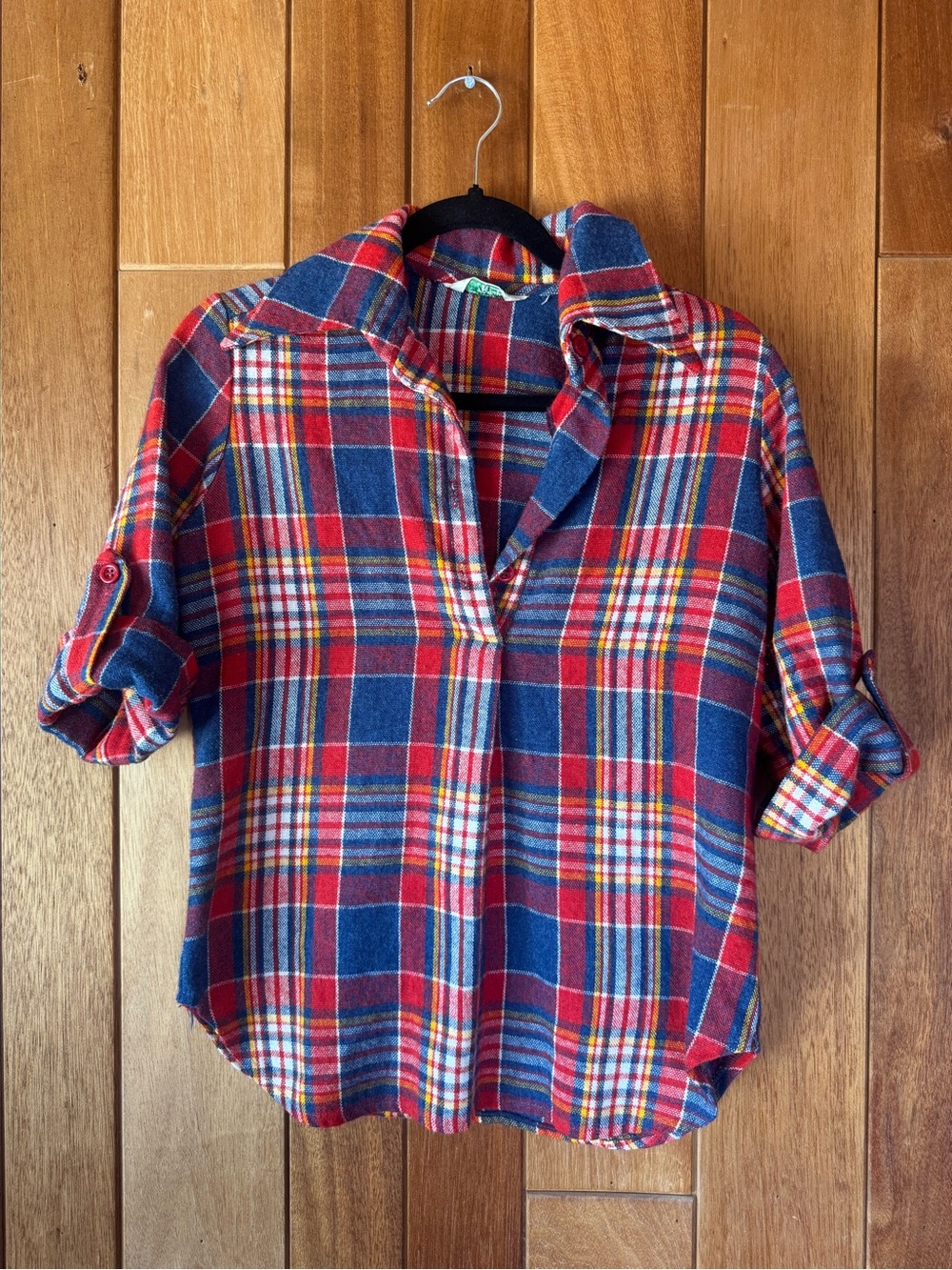 Vintage Sears JR Bazaar Red & Blue Plaid Button-Up Shirt